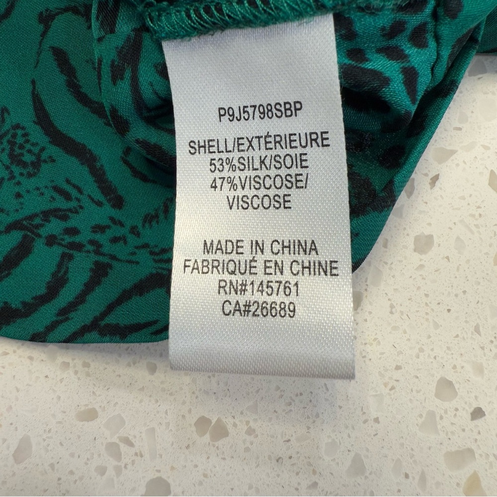 Silk Blend Animal Print Wrap Blouse Green Small Silk Blend - Picture 9 of 11